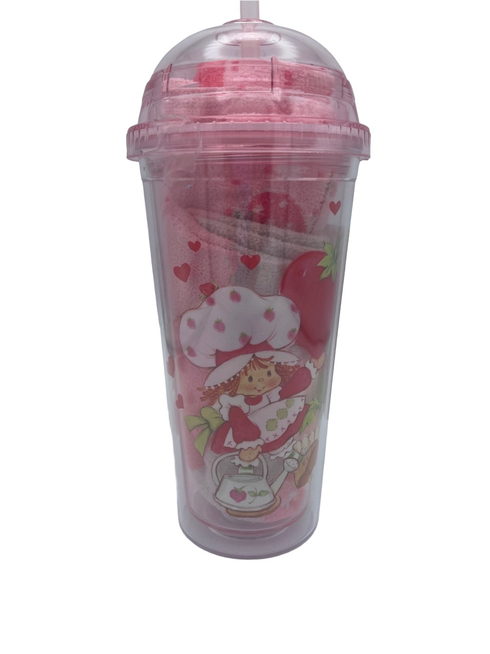 Strawberry Shortcake ClearCharacter Tumbler with Straw and 3 pairs of cozy socks